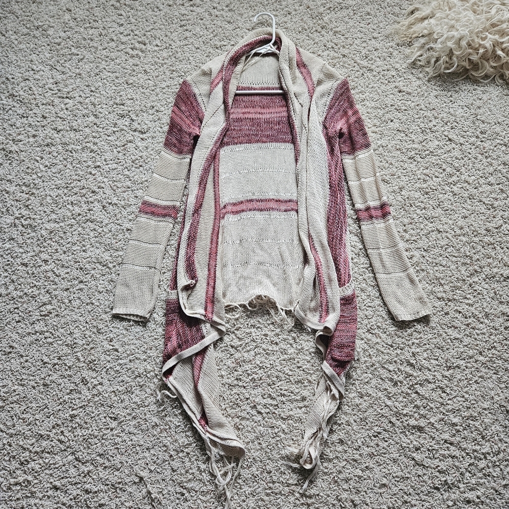 Billabong knit cream and red open front cardigan sweater